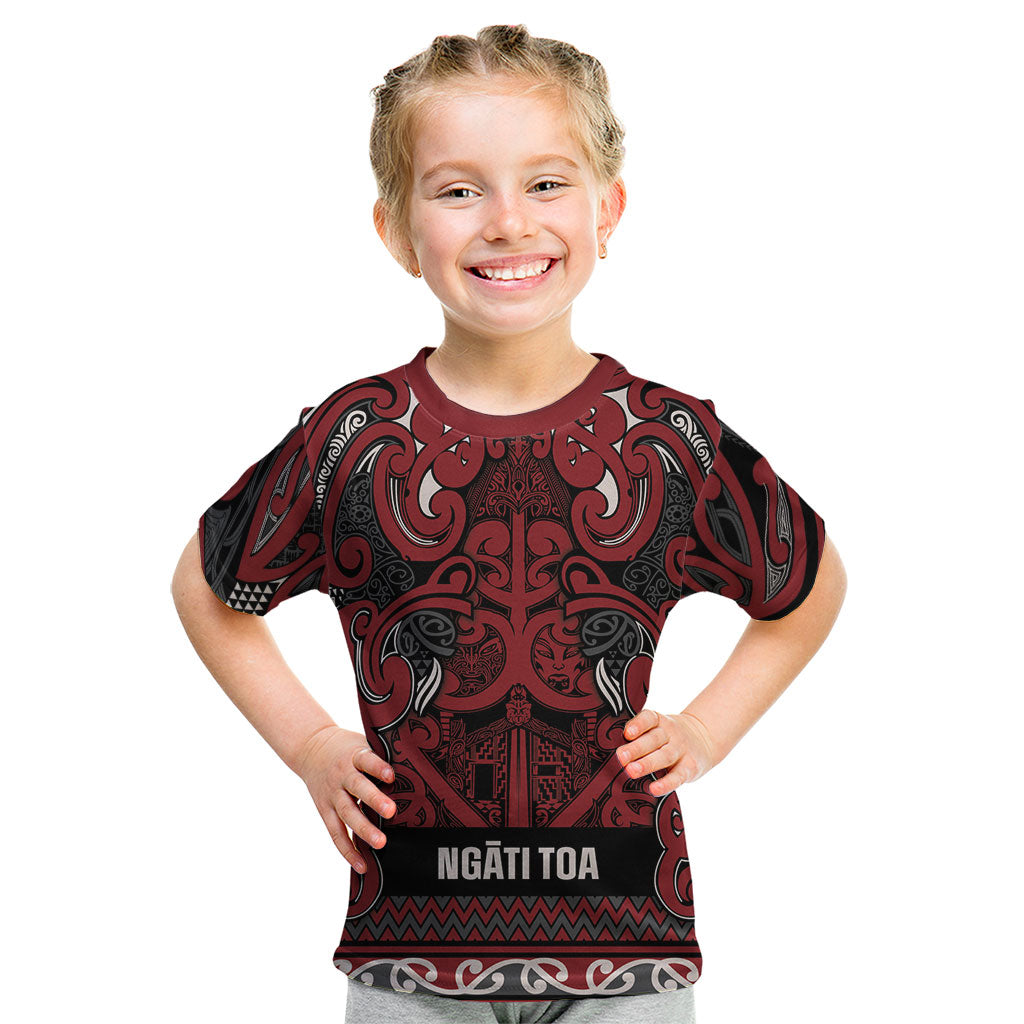 Aotearoa Iwi Ngati Toa Kid T Shirt Maori Wharenui House Tribal Pattern LT9 Dark Red - Polynesian Pride