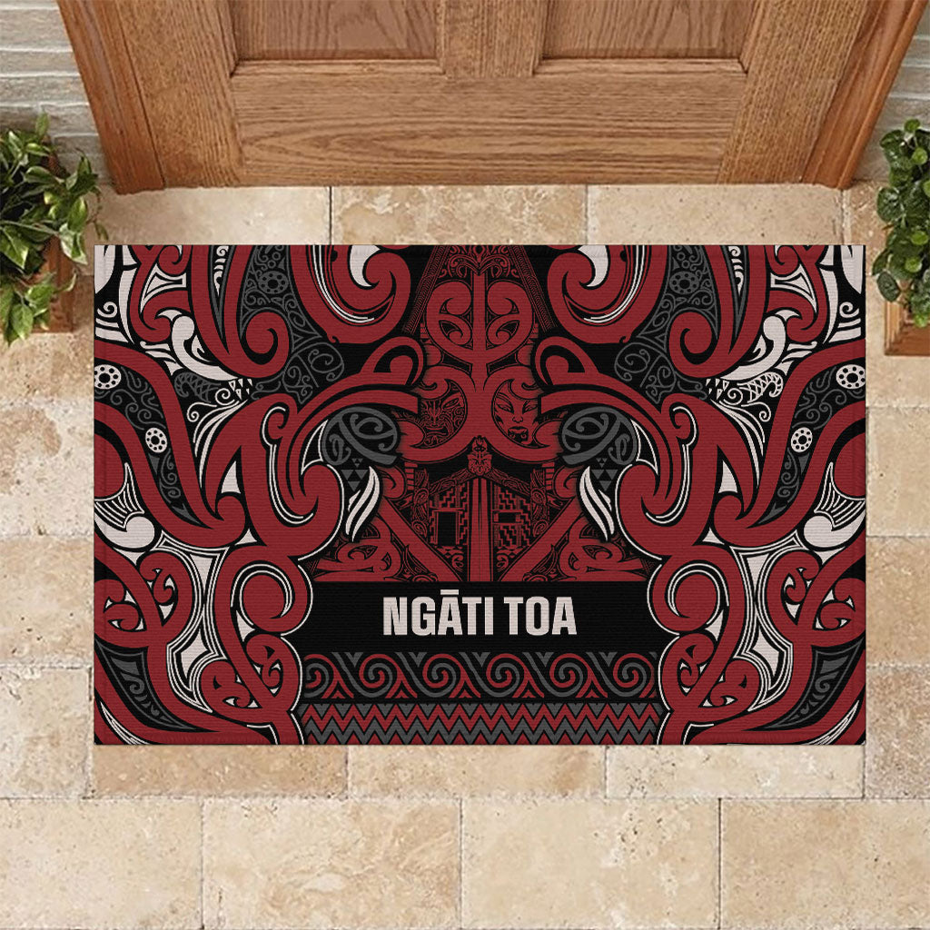Aotearoa Iwi Ngati Toa Rubber Doormat Maori Wharenui House Tribal Pattern LT9 Dark Red - Polynesian Pride
