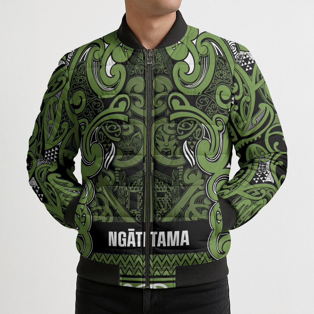 Aotearoa Iwi Ngāti Tama ki Taranaki Trust Bomber Puffer Jacket Maori Wharenui House Tribal Pattern LT9 - Polynesian Pride