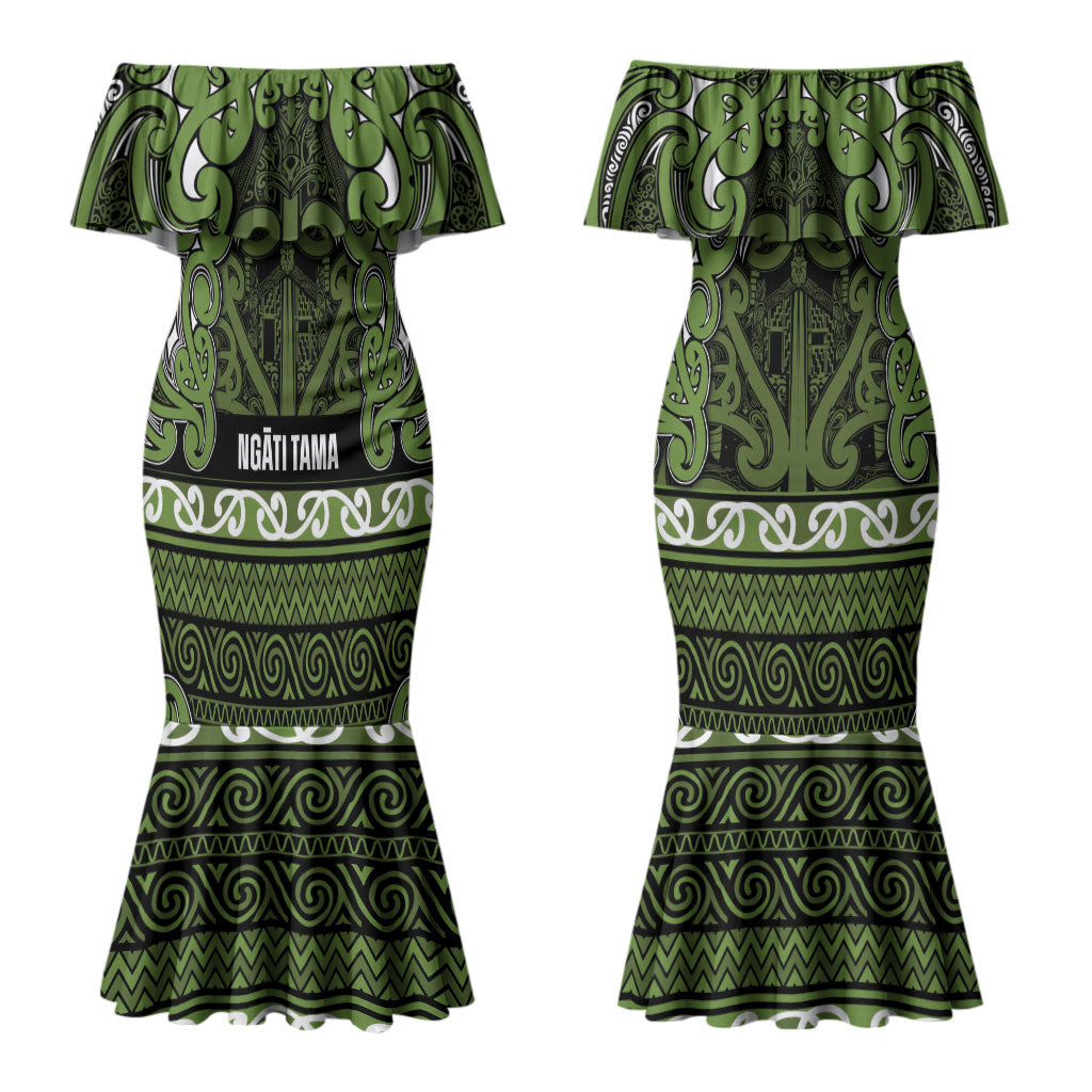 Aotearoa Iwi Ngāti Tama ki Taranaki Trust Couples Matching Mermaid Dress and Hawaiian Shirt Maori Wharenui House Tribal Pattern LT9 - Polynesian Pride