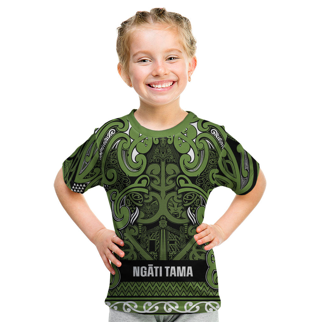 Aotearoa Iwi Ngāti Tama ki Taranaki Trust Kid T Shirt Maori Wharenui House Tribal Pattern LT9 Lime - Polynesian Pride