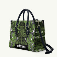 Aotearoa Iwi Ngāti Tama ki Taranaki Trust Leather Bag Maori Wharenui House Tribal Pattern LT9 Lime - Polynesian Pride