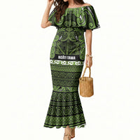 Aotearoa Iwi Ngāti Tama ki Taranaki Trust Mermaid Dress Maori Wharenui House Tribal Pattern LT9 Women Lime - Polynesian Pride