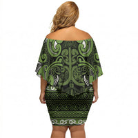 Aotearoa Iwi Ngāti Tama ki Taranaki Trust Off Shoulder Short Dress Maori Wharenui House Tribal Pattern LT9 - Polynesian Pride