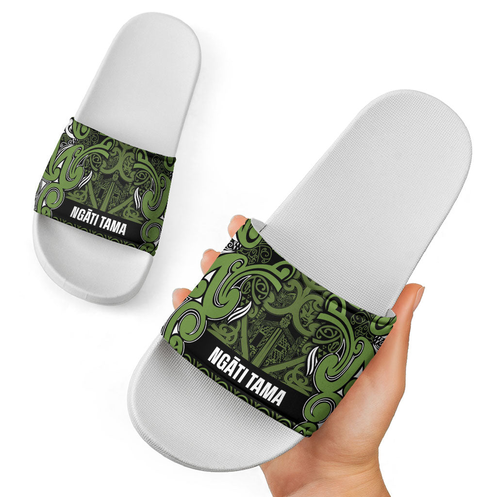 Aotearoa Iwi Ngāti Tama ki Taranaki Trust Slide Sandals Maori Wharenui House Tribal Pattern LT9 - Polynesian Pride