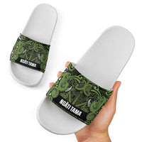 Aotearoa Iwi Ngāti Tama ki Taranaki Trust Slide Sandals Maori Wharenui House Tribal Pattern LT9 - Polynesian Pride