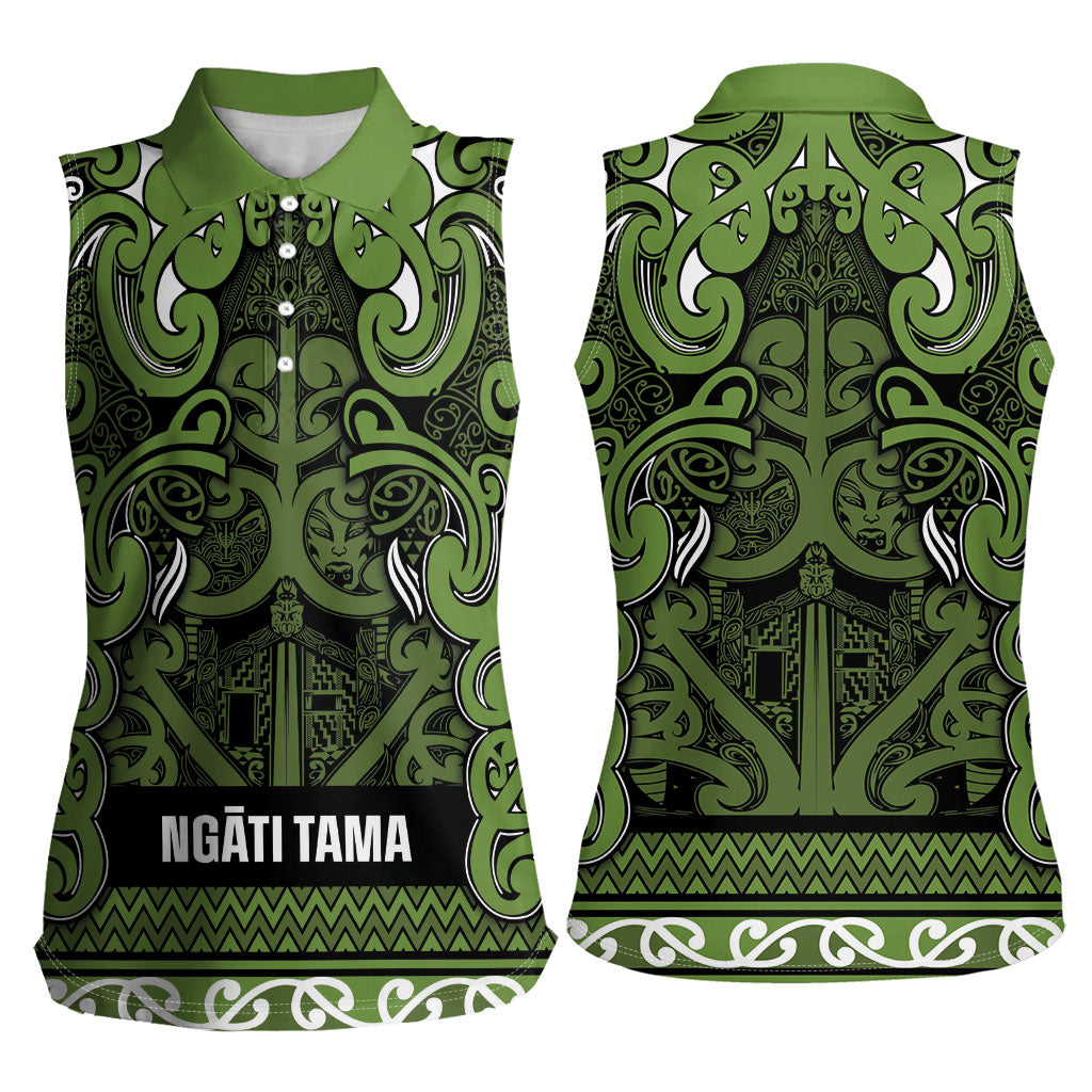 Aotearoa Iwi Ngāti Tama ki Taranaki Trust Women Sleeveless Polo Shirt Maori Wharenui House Tribal Pattern LT9 - Polynesian Pride