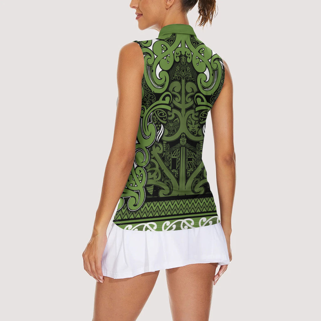 Aotearoa Iwi Ngāti Tama ki Taranaki Trust Women Sleeveless Polo Shirt Maori Wharenui House Tribal Pattern LT9 - Polynesian Pride