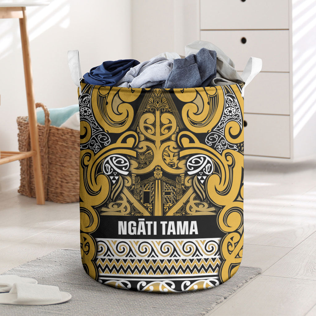 Aotearoa Iwi Ngāti Tama ki Te Waipounamu Trust Laundry Basket Maori Wharenui House Tribal Pattern LT9 Gold - Polynesian Pride