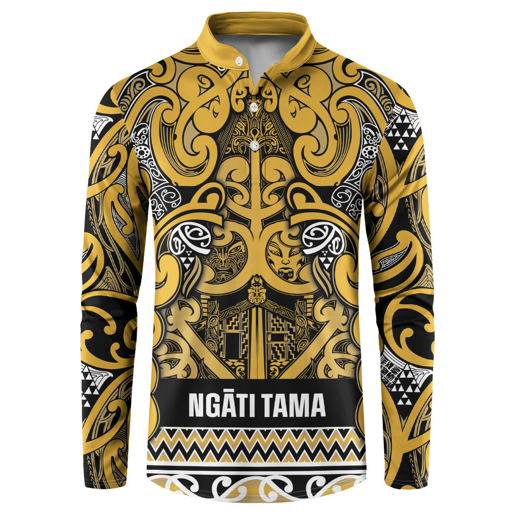 Aotearoa Iwi Ngāti Tama ki Te Waipounamu Trust Button Sweatshirt Maori Wharenui House Tribal Pattern LT9 Gold - Polynesian Pride