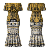 Aotearoa Iwi Ngāti Tama ki Te Waipounamu Trust Couples Matching Mermaid Dress and Long Sleeve Button Shirt Maori Wharenui House Tribal Pattern LT9 - Polynesian Pride