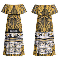 Aotearoa Iwi Ngāti Tama ki Te Waipounamu Trust Couples Matching Off Shoulder Maxi Dress and Hawaiian Shirt Maori Wharenui House Tribal Pattern LT9 - Polynesian Pride