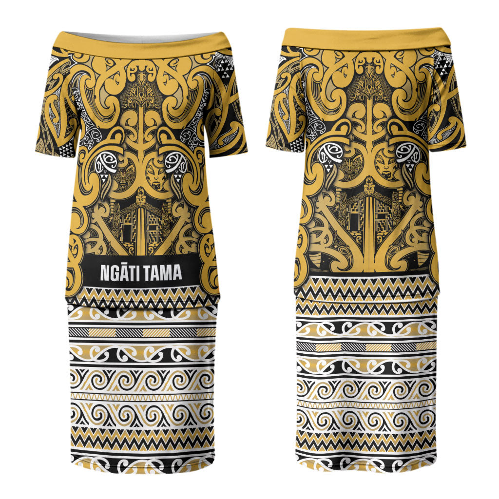 Aotearoa Iwi Ngāti Tama ki Te Waipounamu Trust Couples Matching Puletasi and Hawaiian Shirt Maori Wharenui House Tribal Pattern LT9 - Polynesian Pride