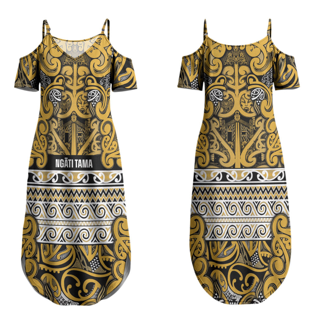 Aotearoa Iwi Ngāti Tama ki Te Waipounamu Trust Couples Matching Summer Maxi Dress and Long Sleeve Button Shirt Maori Wharenui House Tribal Pattern LT9 - Polynesian Pride
