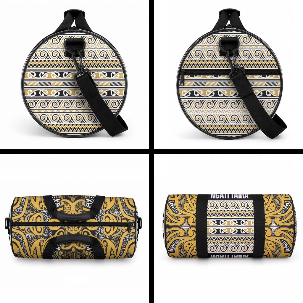 Aotearoa Iwi Ngāti Tama ki Te Waipounamu Trust Duffle Bag Maori Wharenui House Tribal Pattern