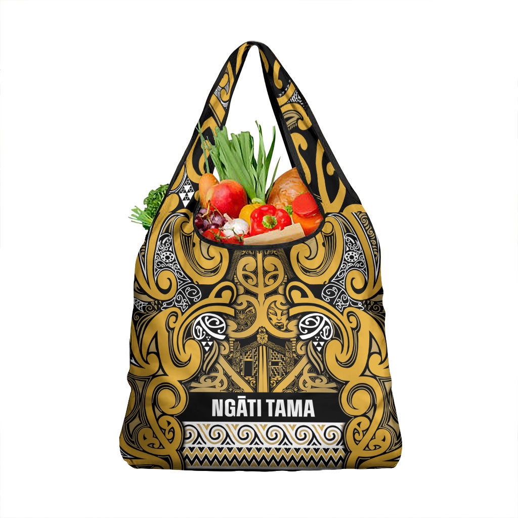 Aotearoa Iwi Ngāti Tama ki Te Waipounamu Trust Grocery Bag Maori Wharenui House Tribal Pattern LT9 1-pack One Size Gold - Polynesian Pride