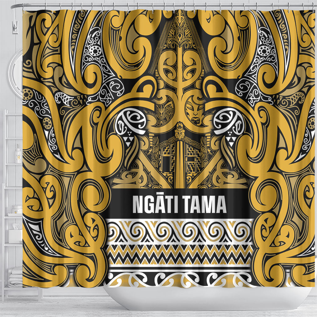 Aotearoa Iwi Ngāti Tama ki Te Waipounamu Trust Shower Curtain Maori Wharenui House Tribal Pattern LT9 - Polynesian Pride