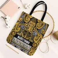 Aotearoa Iwi Ngāti Tama ki Te Waipounamu Trust Tote Bag Maori Wharenui House Tribal Pattern LT9 Black Strap One Size Gold - Polynesian Pride