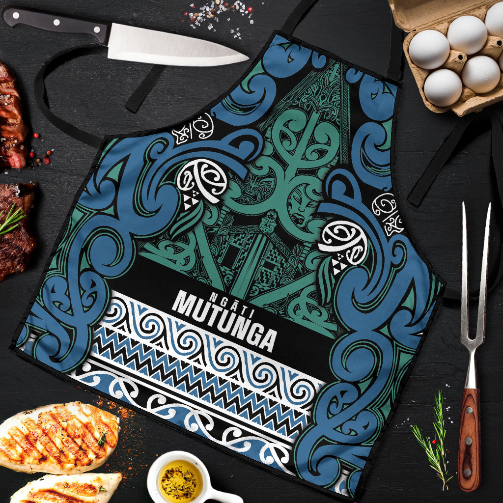 Aotearoa Iwi Ngati Mutunga Apron Maori Wharenui House Tribal Pattern LT9 Ocean Blue - Polynesian Pride