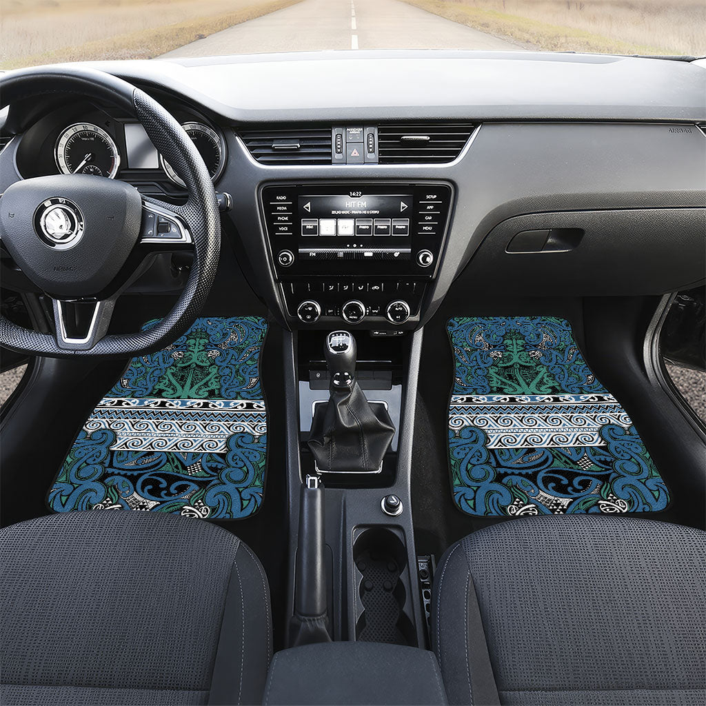 Aotearoa Iwi Ngati Mutunga Car Mats Maori Wharenui House Tribal Pattern LT9 Set 2pcs - Front Ocean Blue - Polynesian Pride