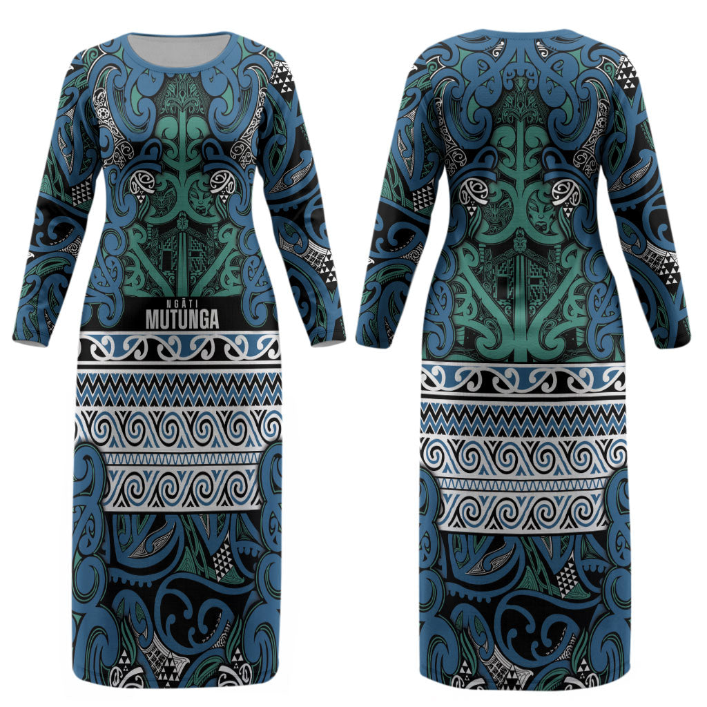 Aotearoa Iwi Ngati Mutunga Couples Matching Long Sleeve Bodycon Dress and Long Sleeve Button Shirt Maori Wharenui House Tribal Pattern LT9 - Polynesian Pride