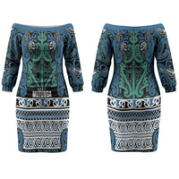 Aotearoa Iwi Ngati Mutunga Couples Matching Off The Shoulder Long Sleeve Dress and Hawaiian Shirt Maori Wharenui House Tribal Pattern LT9 - Polynesian Pride