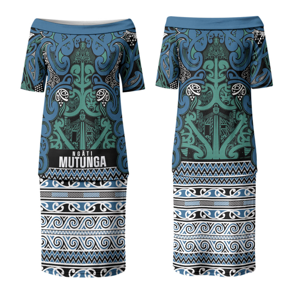 Aotearoa Iwi Ngati Mutunga Couples Matching Puletasi and Long Sleeve Button Shirt Maori Wharenui House Tribal Pattern LT9 - Polynesian Pride