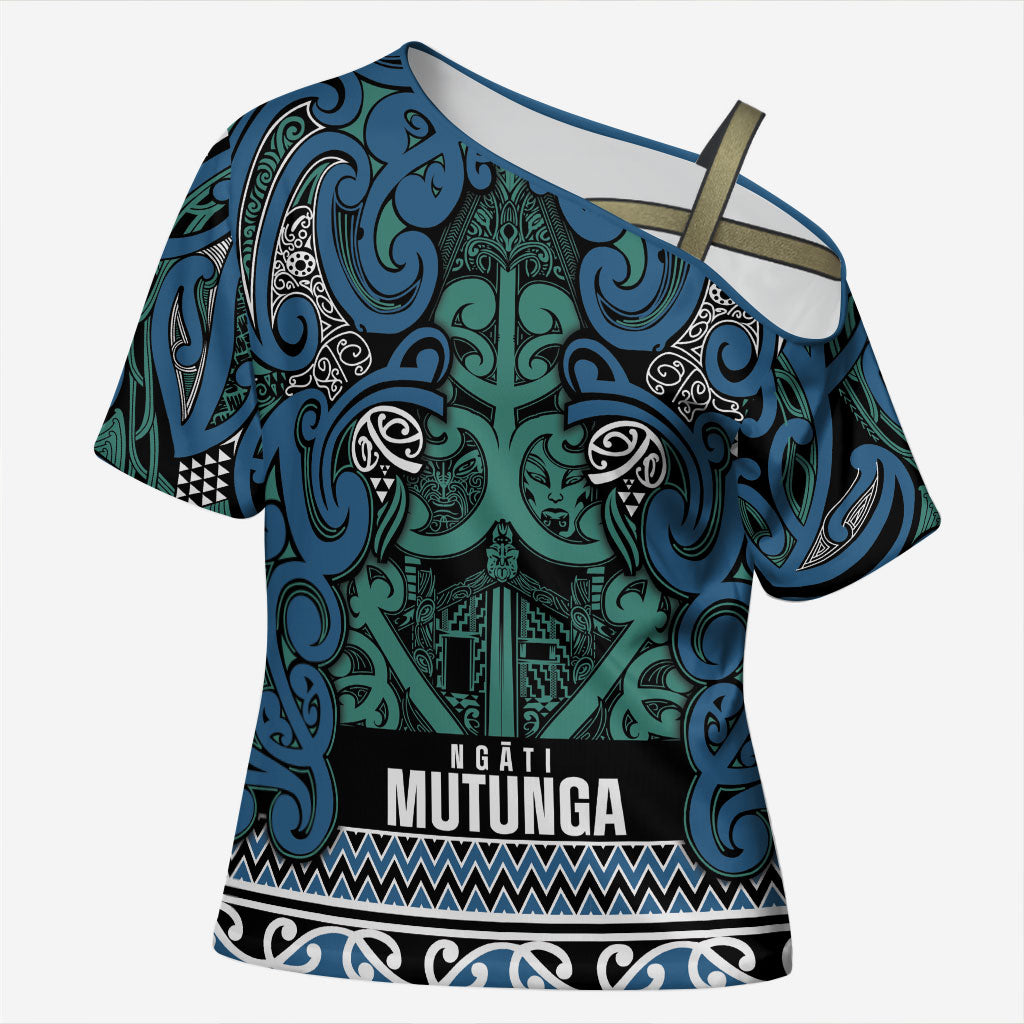 Aotearoa Iwi Ngati Mutunga Cross Shoulder Shirt Maori Wharenui House Tribal Pattern LT9 Female Ocean Blue - Polynesian Pride