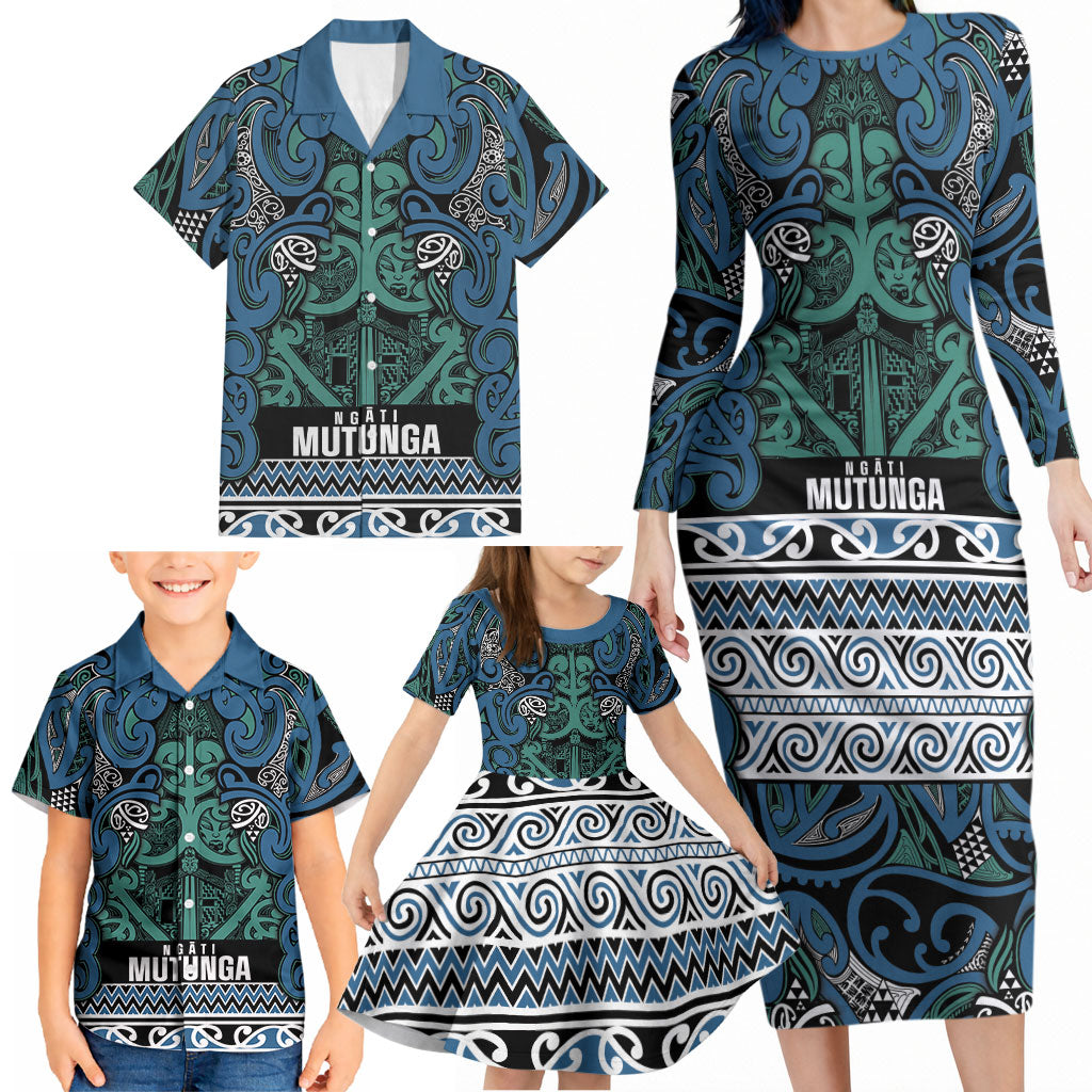 Aotearoa Iwi Ngati Mutunga Family Matching Long Sleeve Bodycon Dress and Hawaiian Shirt Maori Wharenui House Tribal Pattern LT9 - Polynesian Pride
