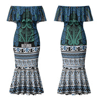 Aotearoa Iwi Ngati Mutunga Family Matching Mermaid Dress and Hawaiian Shirt Maori Wharenui House Tribal Pattern LT9 Mom's Dress Ocean Blue - Polynesian Pride