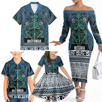 Aotearoa Iwi Ngati Mutunga Family Matching Off The Shoulder Long Sleeve Dress and Hawaiian Shirt Maori Wharenui House Tribal Pattern LT9 - Polynesian Pride