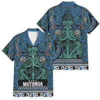 Aotearoa Iwi Ngati Mutunga Family Matching Off Shoulder Maxi Dress and Hawaiian Shirt Maori Wharenui House Tribal Pattern LT9 Dad's Shirt - Short Sleeve Ocean Blue - Polynesian Pride