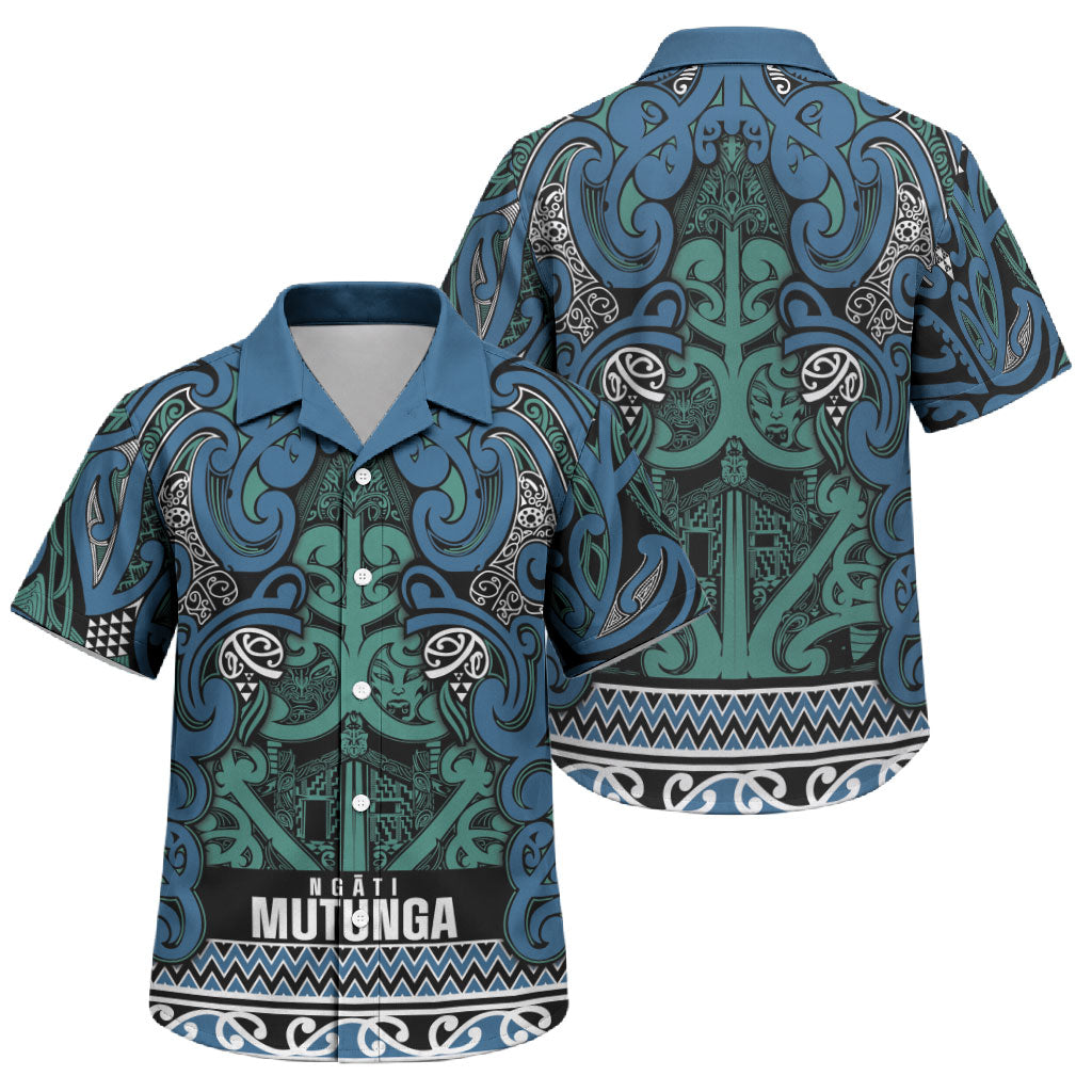 Aotearoa Iwi Ngati Mutunga Family Matching Off Shoulder Maxi Dress and Hawaiian Shirt Maori Wharenui House Tribal Pattern LT9 Son's Shirt Ocean Blue - Polynesian Pride