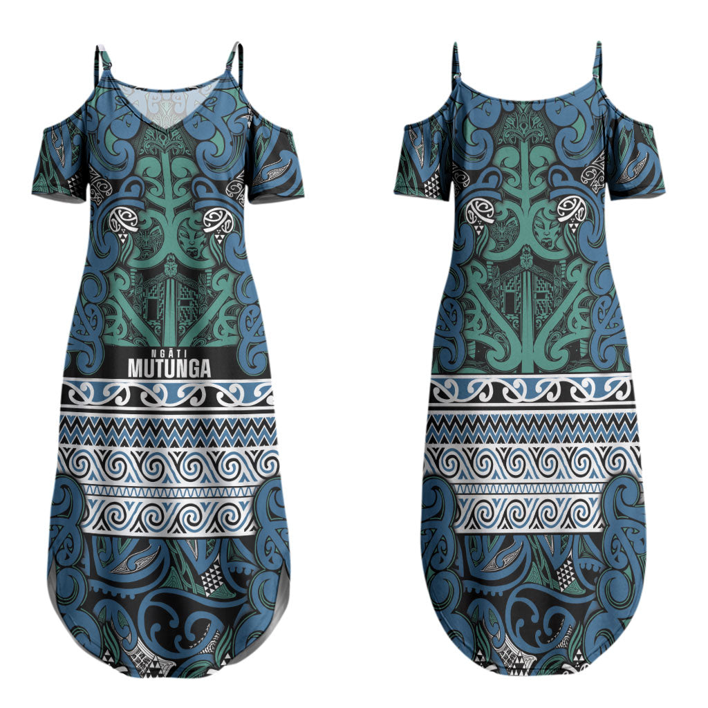 Aotearoa Iwi Ngati Mutunga Family Matching Summer Maxi Dress and Hawaiian Shirt Maori Wharenui House Tribal Pattern LT9 Mom's Dress Ocean Blue - Polynesian Pride