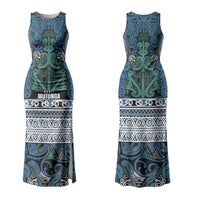 Aotearoa Iwi Ngati Mutunga Family Matching Tank Maxi Dress and Hawaiian Shirt Maori Wharenui House Tribal Pattern LT9 Mom's Dress Ocean Blue - Polynesian Pride
