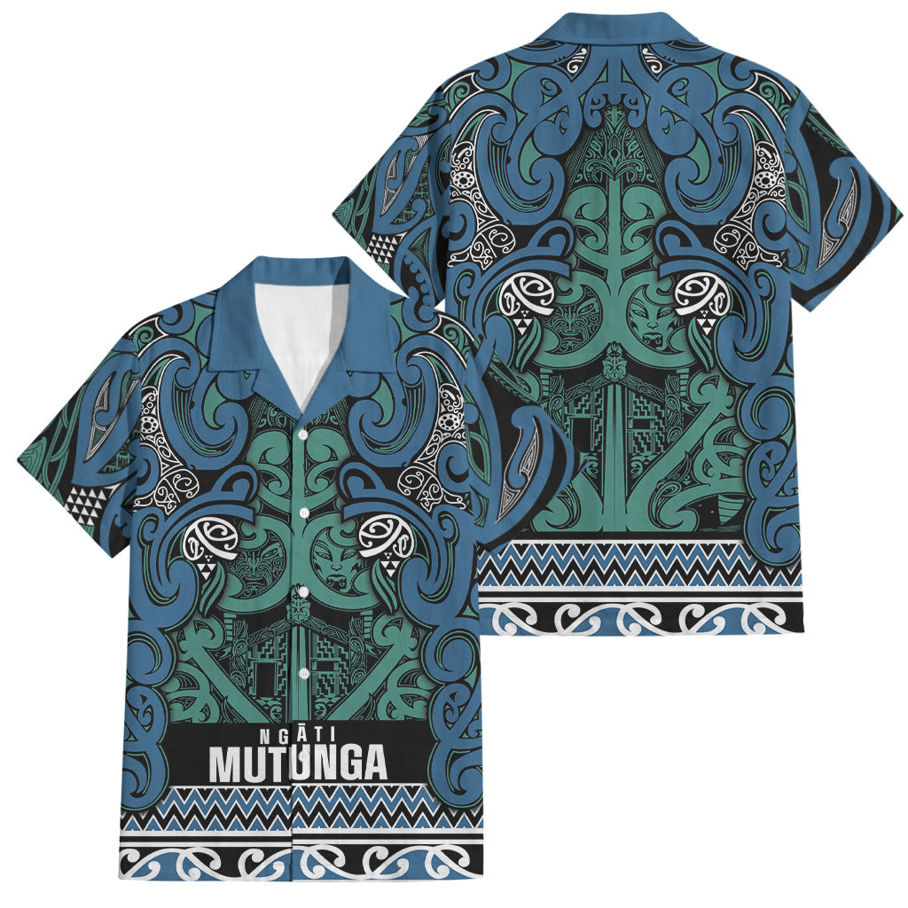 Aotearoa Iwi Ngati Mutunga Family Matching Tank Maxi Dress and Hawaiian Shirt Maori Wharenui House Tribal Pattern LT9 Dad's Shirt - Short Sleeve Ocean Blue - Polynesian Pride