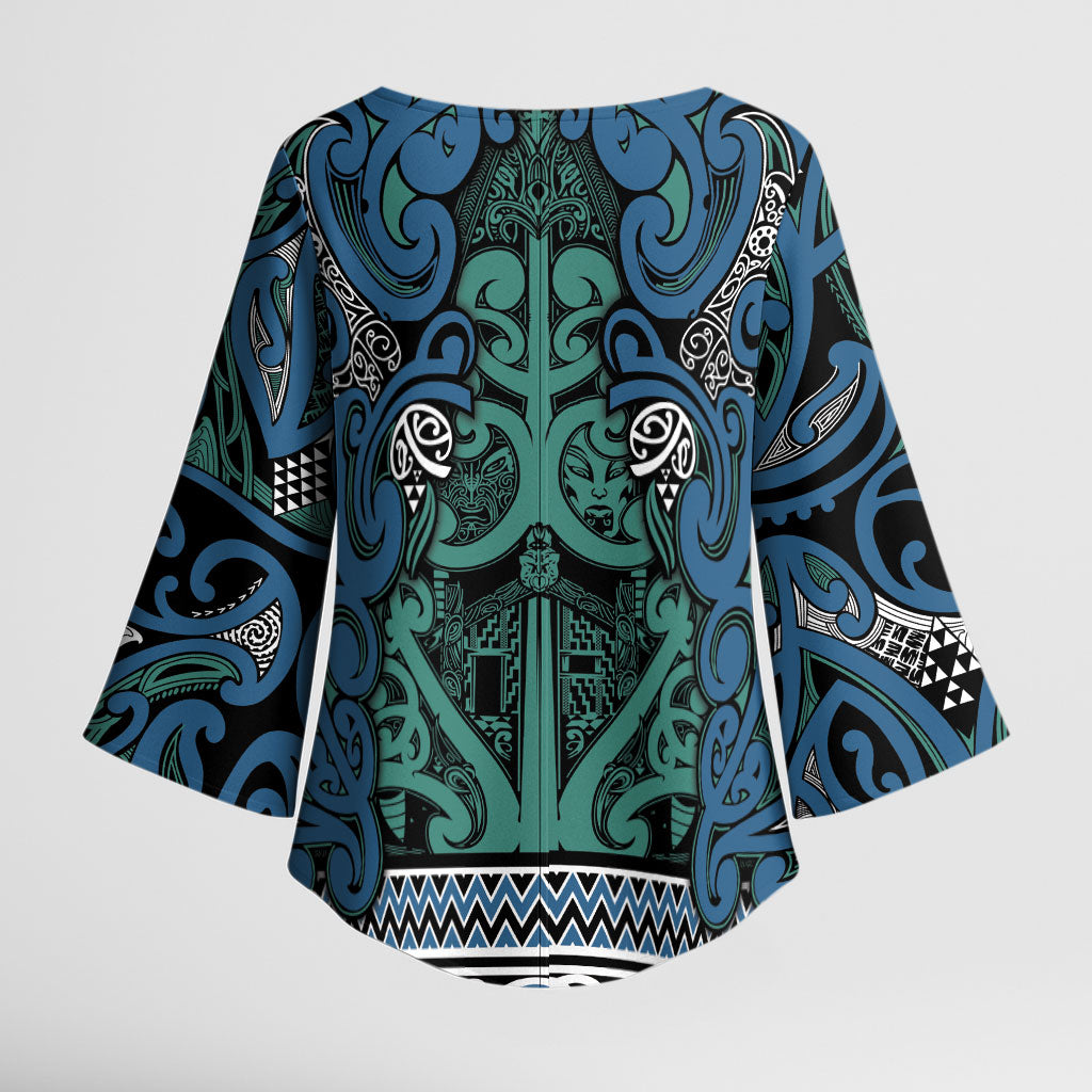 Aotearoa Iwi Ngati Mutunga Kimono Sleeve Blouse Maori Wharenui House Tribal Pattern LT9 - Polynesian Pride