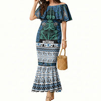 Aotearoa Iwi Ngati Mutunga Mermaid Dress Maori Wharenui House Tribal Pattern LT9 Women Ocean Blue - Polynesian Pride