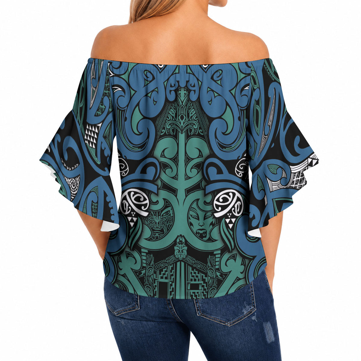 Aotearoa Iwi Ngati Mutunga Off Shoulder Wrap Waist Top Maori Wharenui House Tribal Pattern LT9 - Polynesian Pride
