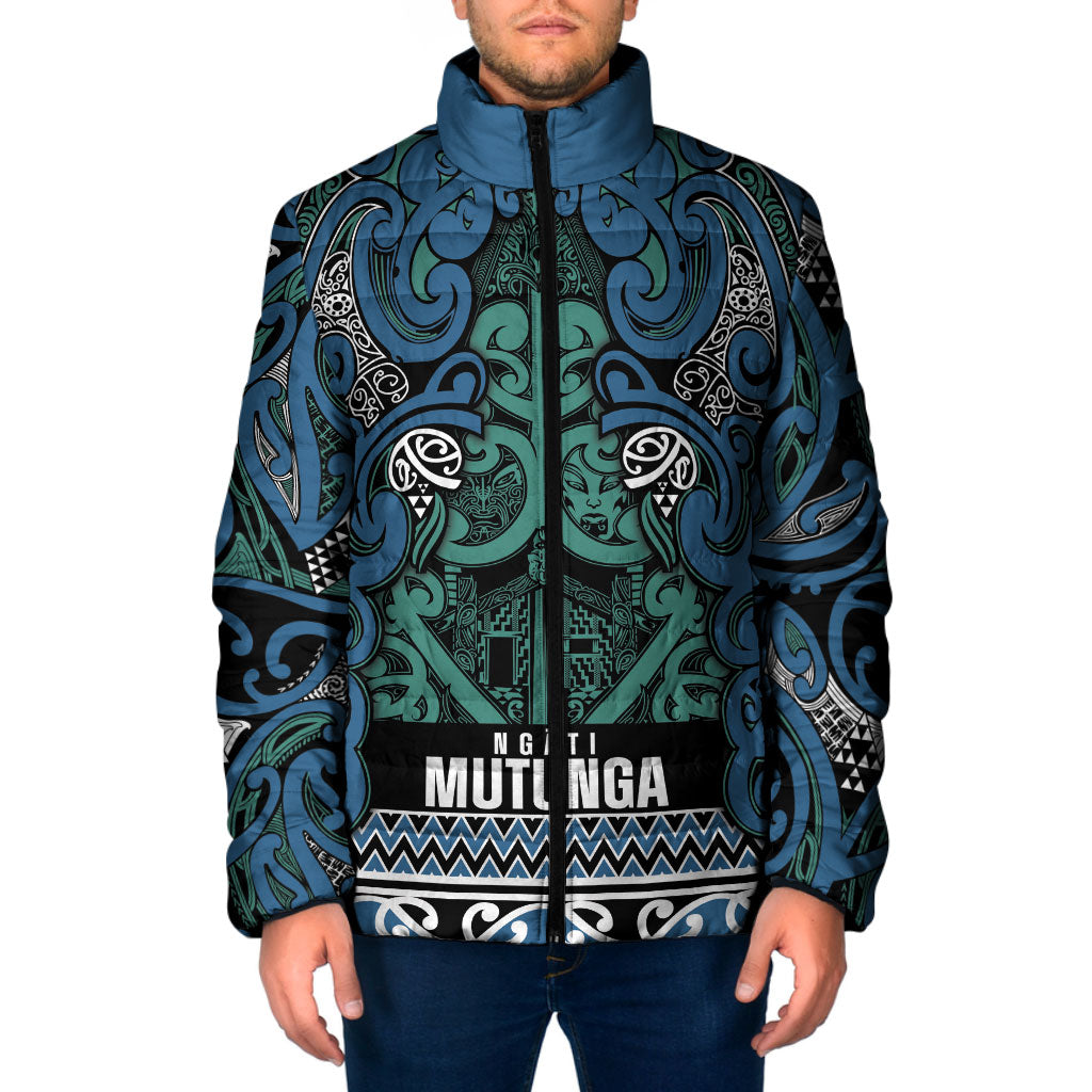 Aotearoa Iwi Ngati Mutunga Padded Jacket Maori Wharenui House Tribal Pattern LT9 Men Ocean Blue - Polynesian Pride