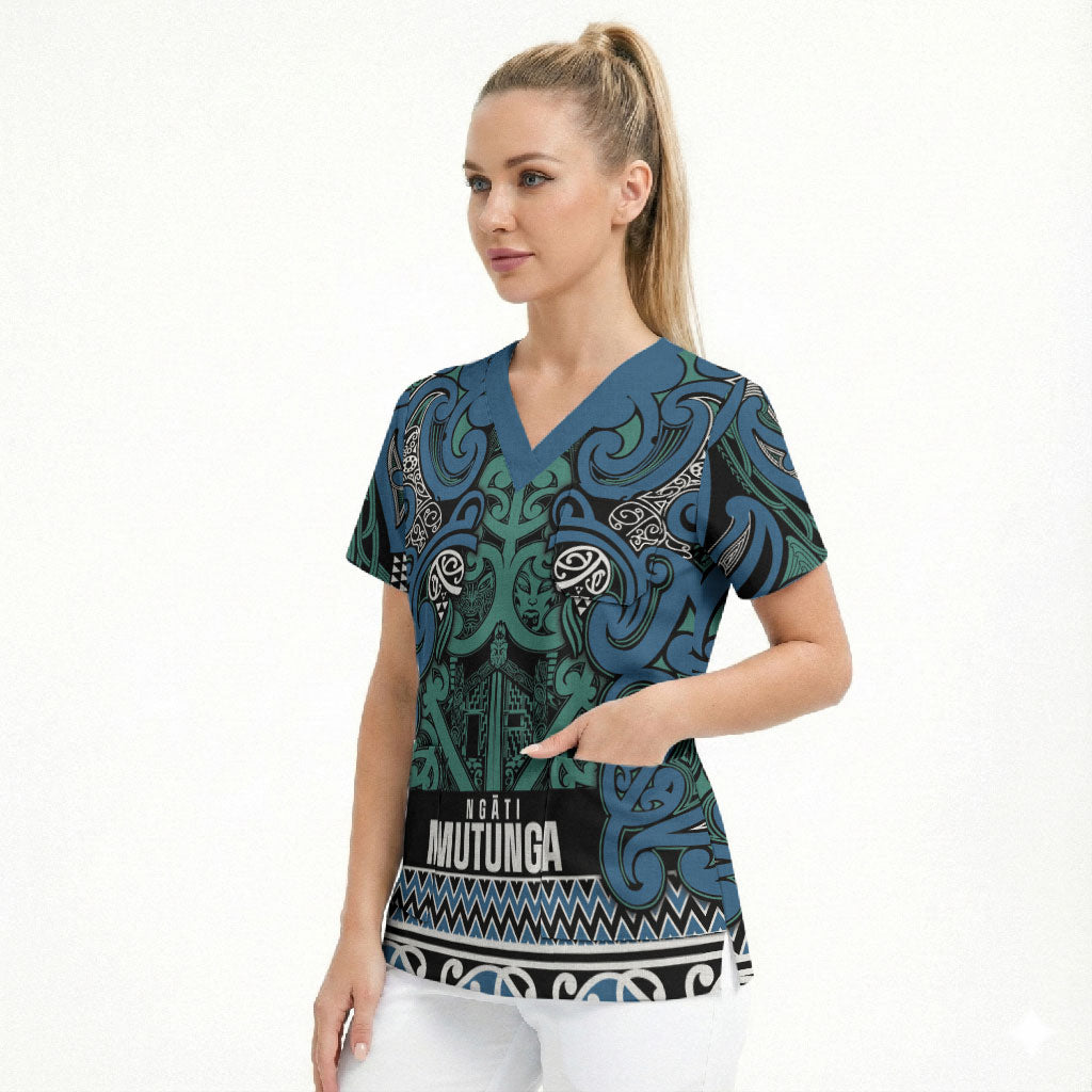 Aotearoa Iwi Ngati Mutunga Scrub Top Maori Wharenui House Tribal Pattern LT9 - Polynesian Pride