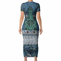 Aotearoa Iwi Ngati Mutunga Short Sleeve Bodycon Dress Maori Wharenui House Tribal Pattern LT9 - Polynesian Pride