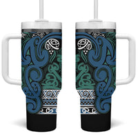 Aotearoa Iwi Ngati Mutunga Tumbler With Handle Maori Wharenui House Tribal Pattern LT9 One Size: 40 oz Ocean Blue - Polynesian Pride