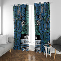 Aotearoa Iwi Ngati Mutunga Window Curtain Maori Wharenui House Tribal Pattern LT9 With Grommets Ocean Blue - Polynesian Pride