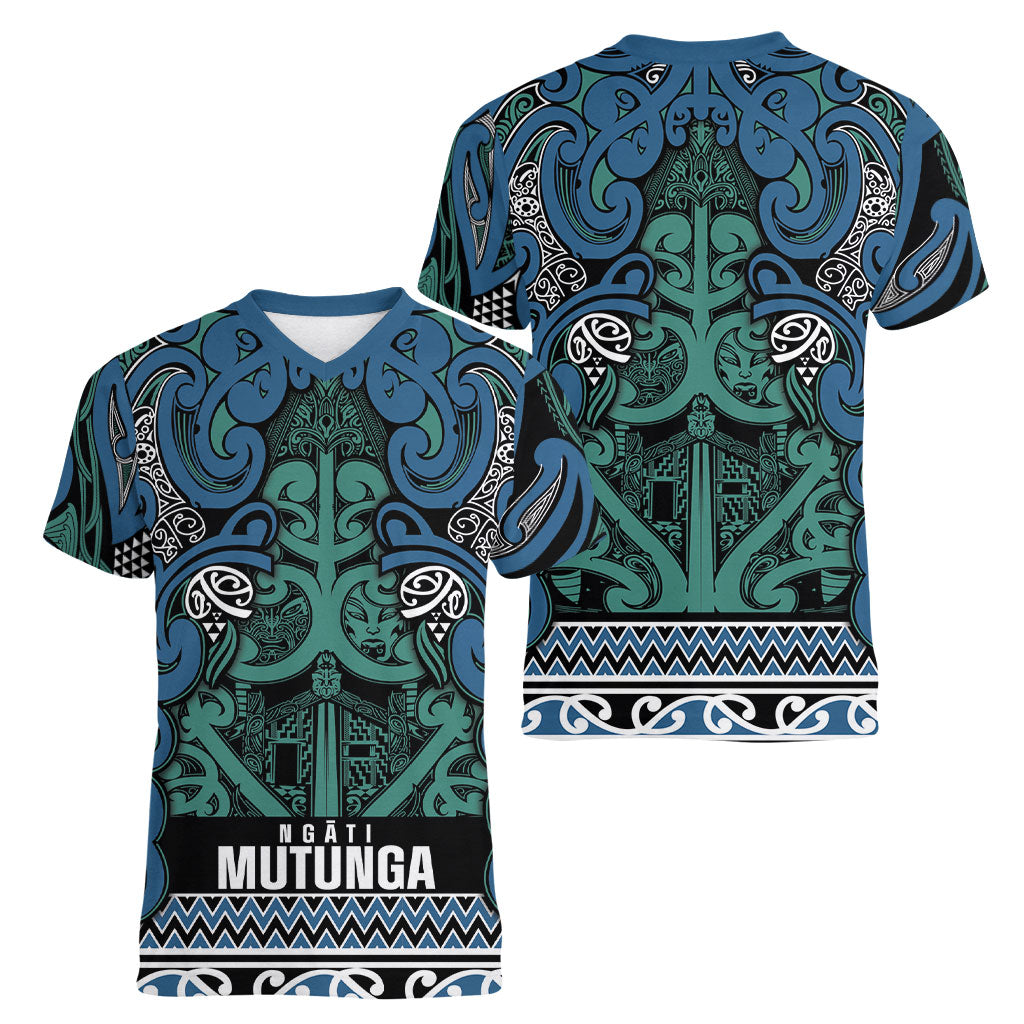 Aotearoa Iwi Ngati Mutunga Women V-Neck T-Shirt Maori Wharenui House Tribal Pattern LT9 - Polynesian Pride