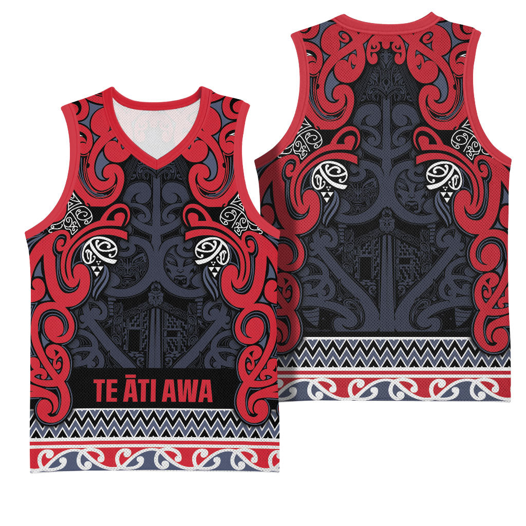 Aotearoa Iwi Te ati Awa Basketball Jersey Maori Wharenui House Tribal Pattern LT9 - Polynesian Pride