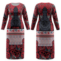 Aotearoa Iwi Te ati Awa Couples Matching Long Sleeve Bodycon Dress and Hawaiian Shirt Maori Wharenui House Tribal Pattern LT9 - Polynesian Pride