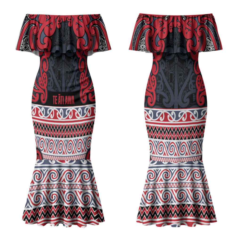 Aotearoa Iwi Te ati Awa Couples Matching Mermaid Dress and Hawaiian Shirt Maori Wharenui House Tribal Pattern LT9 - Polynesian Pride