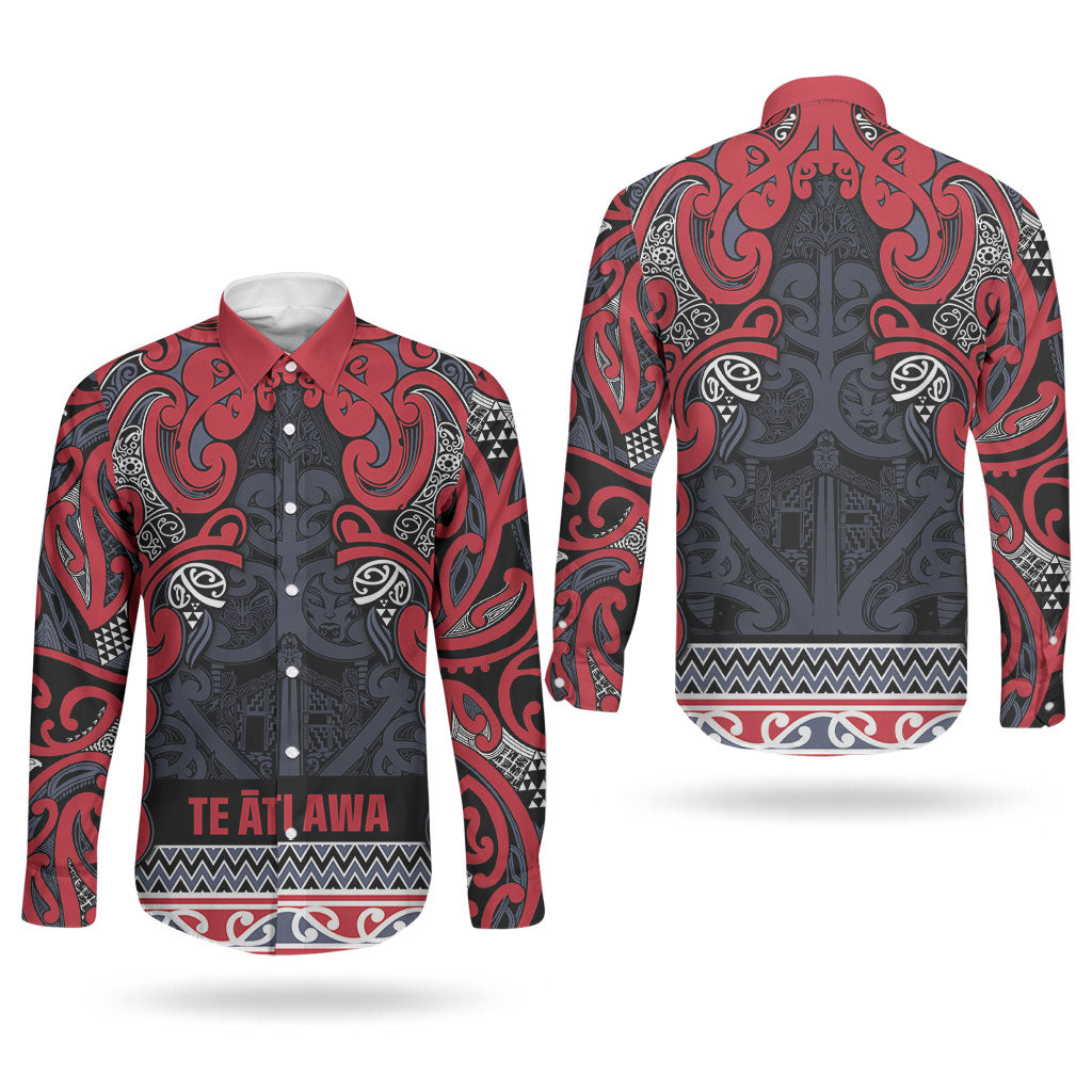 Aotearoa Iwi Te ati Awa Couples Matching Off Shoulder Short Dress and Long Sleeve Button Shirt Maori Wharenui House Tribal Pattern LT9 - Polynesian Pride
