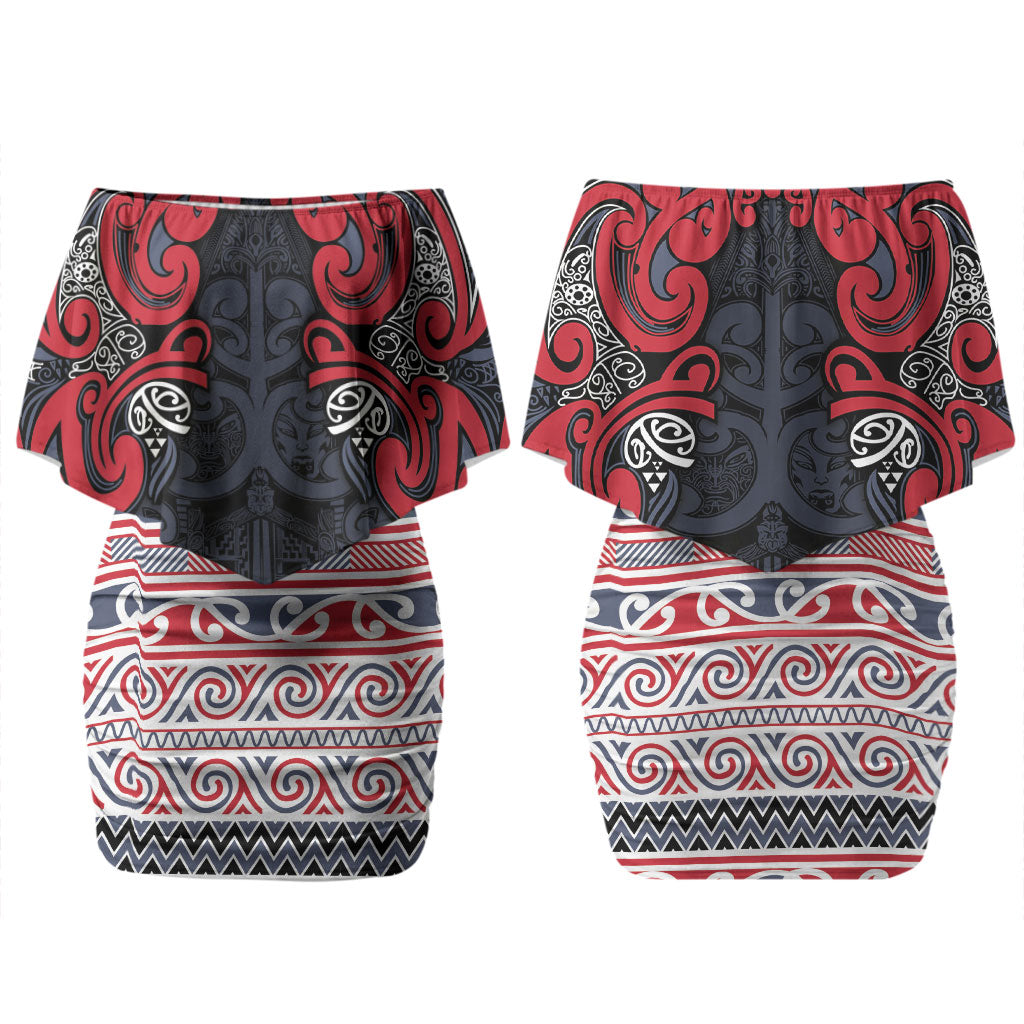 Aotearoa Iwi Te ati Awa Couples Matching Off Shoulder Short Dress and Long Sleeve Button Shirt Maori Wharenui House Tribal Pattern LT9 - Polynesian Pride